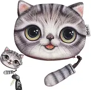 [Generic] Cute Coin Purse - Animal Purse | Plush Cat Cartoon Coin Purse, Cute Cat Tail Decoration Coin Purse, Portable Change Bag for Mobile Phone, Cards, Light Grey, Consulte la descripción, See description