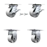 4 Inch Semi Steel Caster Set 2 Brakes/Swivel Locks and 2 Rigid Service Caster