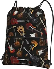 EdWal Guitars Print Drawstring Backpack Gym Bags Sports Bags With Zipper Pocket For Travel Beach, Black, One Size