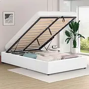 ALFORDSON Bed Frame Base with Gas Lift Storage King Single Size Wilbur Series Without Bed Head, Mattress Topper Platform Foundation with Boucle Upholstery for Bedroom, White