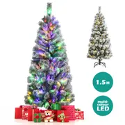 Giantex 1.5M Pre-lit Christmas Tree 9 Modes LED Tree Hinged Snowy Fluffy Tips w/Multi-color Lights Party Home Decor