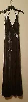 Aidan By Aidan Mattox Velvet Wrap Halter Gown Gunmetal Gray Sz 0