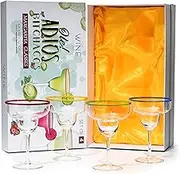 Margarita Cocktail Glasses, Party Colored Rims Cocktail Glasses 15.6 oz Set of 4 Fiesta Party Decoration Glasses, Mexican Glasses, Fun Box, Thick Stem, Heavy Duty
