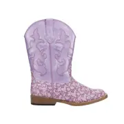 Roper Floral Glitter Square Toe Cowboy Youth Girls Purple Casual Boots 09-018-1
