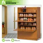 Entryway 32"Bamboo 7-Tier [ENCLOSED EDGE] Drop Down Door Shoe High Heels Cabinet
