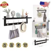 Modern Bamboo Entryway Coat Rack with 5 Double Hooks and Decorative Shelf