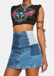 [BDG] Denim Patchwork Pelmet Skirt