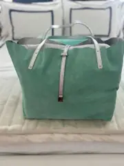 NEW Tiffany & Co Suede Reversible Suede Tote in Tiffany Blue and Silver w/Pouch