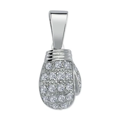 Silver Cubic Zirconia Set Boxing Glove Pendant - Gift for Him