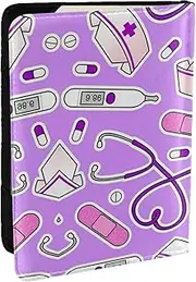 [JEJEA] Nurse Pattern Purple Print Travel Organizer Credit Cards Case Passport BookPassport Holder Cover Wallet forTraveling,, Black, One Size