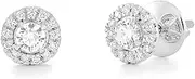 [Ordaamis] White Gold Plated 925 Sterling Silver Round Halo CZ Diamond Stud Earrings, Cubic Zirconia Cluster, Jewellery For Women