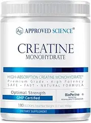 Approved Science Creatine Monohydrate Powder with BioPerine - Supports Lean Muscle Growth and Recovery - 180 Servings - 5g Per Serving - Unflavored - Non-GMO, Vegan