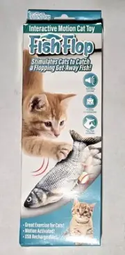 FISH FLOP Motion Activated Interactive Vibrates Sounds Rechargeable Cat Toy NIB