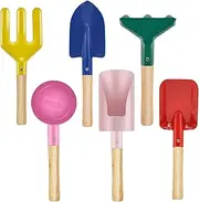 OKGD 6-Piece Garden Tools Set for Kids,Children Beach Sandbox Toy,Including Cylinder Scoop, Trowel, Spoon, Fork, Rake & Shovel for Kids