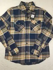 True Religion Plaid Brushed Flannel Shacket Men's Size Small Trav/Navy