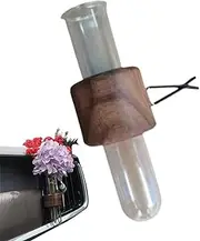 Car Flower Vase - Automotive Flower Vase, 10cm Car Vent - Wood & Glass Clip on for Stylish Plant Display, Anti-Slip Design, Refreshes Air, Ideal for or RV Interior Décor