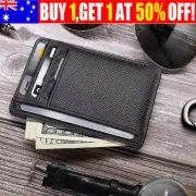 Men Card Holder 6 Cards Slot PU Leather Ultra-thin Lichee Pattern Wallet AU