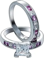 [VPbao] 2pcs Women's Ring Plated 925 Sterling Silver CZ Halo Luxury Set Promise Rings White