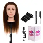 100% Real Hair Mannequin Head 20 Inch Cosmetology Manikin Doll Head Clamp Braid