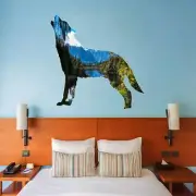 Lake View Wall Decal - Howling Wolf Wall Art Peel and Stick Animal VWAQ - SC11