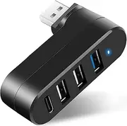 4 Port USB 3.0 Hub, 90° / 180° Degree Rotatable, XICEN USB Splitter with 3 USB Ports 1 USB C Power/Data Port, USB Extender for Laptop, Car, Mac Pro, iMac, MacBook Air, MacBook Pro, MacBook and More