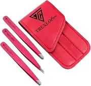 TrexloCare Professional Stainless Steel precision Eyebrow Tweezers 3 Pack Pink for Eyebrows Plucking Facial & Ingrown Hair Splinter blackhead & Tick Remover False Eyelashes Tools Set
