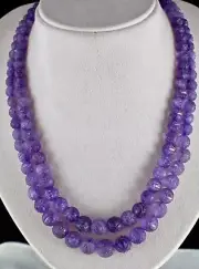 Natural Amethyst Beads Engraved 2 L 616 Ct Purple Gemstone Vintage Old Necklace