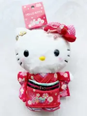 Sanrio Hello Kitty Kimono Plush Keychain Red Floral Japan Exclusive Traditional