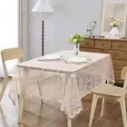 White 60 x 120 inches Lace Tablecloth | Rectangle Tablecloth with Modern Stri...