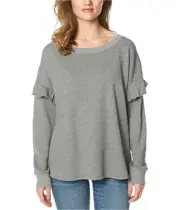 Buffalo David Bitton Womens Ruffle Sleeve Sweatshirt, Grey, Small
