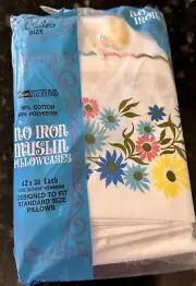Vintage NOS Daisy 2 Std Pillowcases No Iron Muslin Pink Green Grants Home Retro