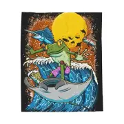 Plush Blanket, Surfing Frog Velveteen Throw, Beach Lover Gift, Cozy Blanket,