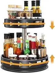 2 Tier Lazy Susan Turntable, 31cm Carbon Steel Lazy Susan 360° Turntable Kitchen Spice Storage Organizer Rack, Rotating Tray for for Kitchen Cabinet Pantry Bathroom, (Black, 2 Tier 31CM)