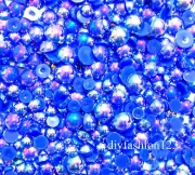 800 Pc AB Dark Blue Flatback Round Half Faux Pearls Beads DIY Crafts Nail Art
