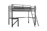 Gaming Loft Bed with Desk, Gridwall, Steel Metal Frame, Space Saving Design, for Single Mattress, Matte Dark Grey
