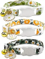 3 Pack Floral Cat Collars with Bell Adjustable Breakaway Kitten Collar Safety Cat Collars Set Flower Charms Pet Collar for Cats Kitty Puppy Dog Cute Daisy Pattern Cat Collar Spring Cat Collar