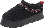 [SincereWay] Women's Winter Platform Slippers Short Ankle Thickened Flat Boots Fur Lined Warm Slippers Indoor and Outdoor