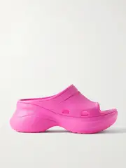[Balenciaga] Balenciaga - + Crocs Pool Perforated Neon Rubber Slides - Pink - IT39 IT 39 Pink