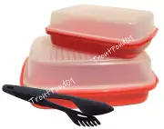 Tupperware Season Serve Large and Jr Marinader Marinator Set 2 Red + Utensil New