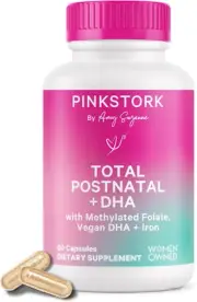 Pink Stork Total Postnatal Vitamins for Women with Vegan DHA, Iron, Folate, and
