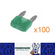 100 x 30amp Mini Blade Fuses Green Mini Wedge Fuse 100pc Aus Supplier