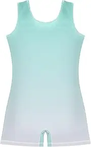 [GAIGEO] Green Blue Magnolia Gradient Toddler Gymnastics Leotards for Girl Unitard Short Leotard with Shorts 2-3t