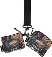 [XYMZR] Mini Zip Around Wristlet keychain Wallet Thanksgiving Celebration Turkey for Women Personalized Pattern Detachable Dual Pouch Wristlet Portable Wallet Phone Coin Purse, Multi-colored, One Size