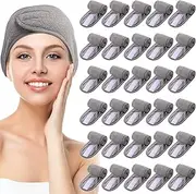 Hoteam 30 Pack Spa Headband Facial Esthetician Hair Wrap for Women Adjustable Makeup Sports Shower Stretch Towel with Tape(Gray)