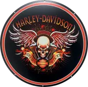 Harley Davidson Skull Bones Metal Bar Sign Round Single Sided 560mm