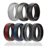 ROQ Silicone Wedding Ring - Dome Style with Middle Line Set by ROQ for Men - 7 x 7 mm Light Grey, Platinum, Black, Black with Thin Red Line, Black with Thin Blue Line, Grey with Black Line, Black with Grey Line