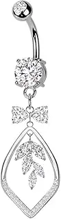 [beyoutifulthings] Belly Button Piercing Gold Silver Bow Drop Leaf Pendant Navel Piercing Surgical Steel Banana Bell Bar Length 10 mm