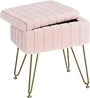 Greenstell Vanity Stool Chair Faux Fur with Storage, 15.7"L x 11.8"W x 19.4"H Soft Ottoman 4 Metal Legs with Anti-Slip Feet, Furry Padded Seat, Modern Multifunctional Chairs for Makeup, Bedroom Pink
