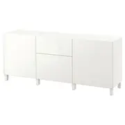 BESTÅ storage combination with drawers, white/Selsviken/Stubbarp high-gloss/white, 180x42x74 cm