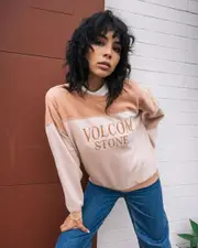 [Volcom] Volcom Women's Stone Blocked Crewneck Sweatshirt in Champagne Gold Size 6 6 Champagne Gold